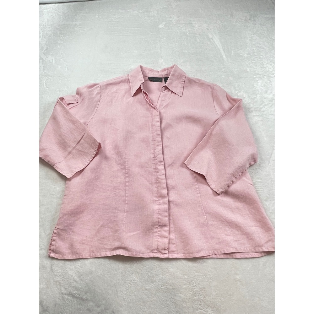 Relativity Womens Pink 100% Linen Button Up Shirt 3/4 Sleeve Size Medium